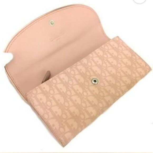 Christian Dior Logo Charm Oblique Trotter Canvas Long Bifold Wallet Pink - Picture 6 of 6